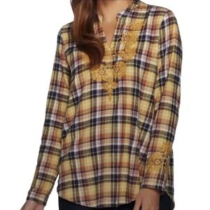 Logo by Lori Goldstein Yellow and Black Plaid Pullover Flannel Top Size 18W